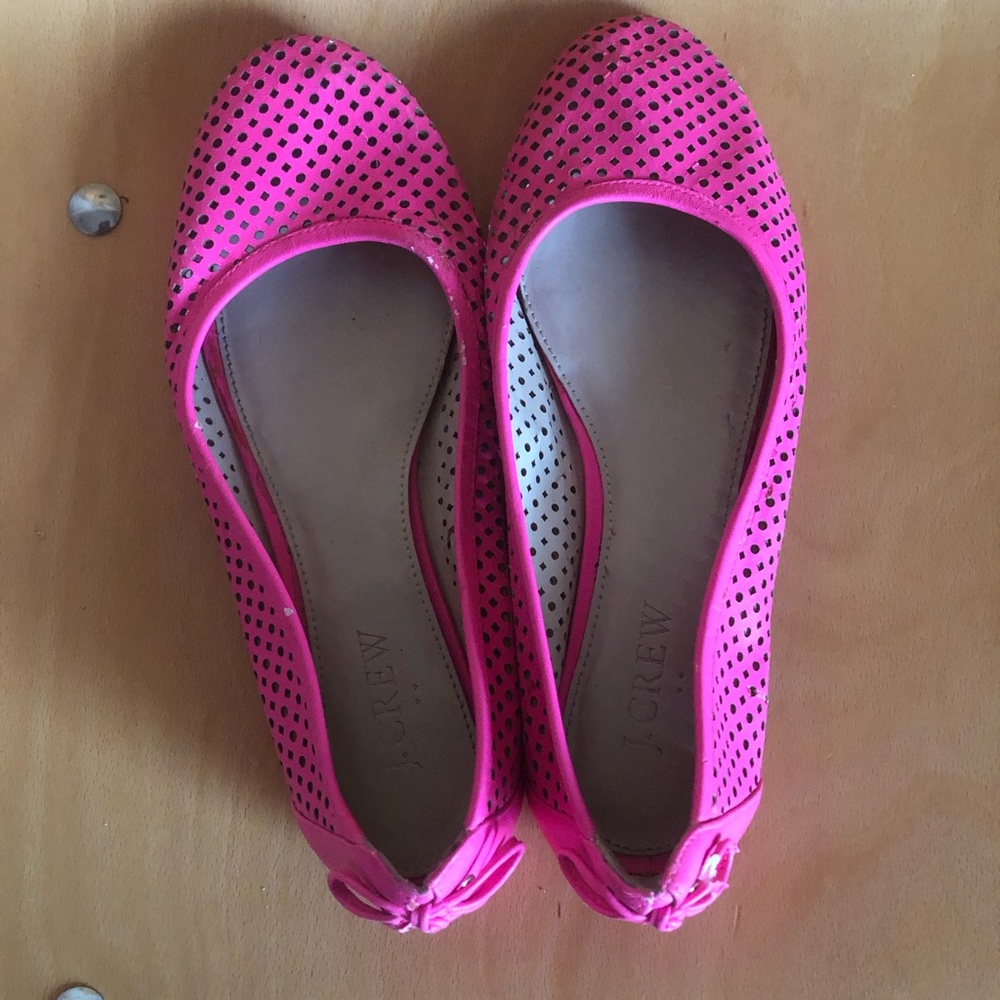 J. Crew Hot Pink Perforated Ballet Flats with Bow